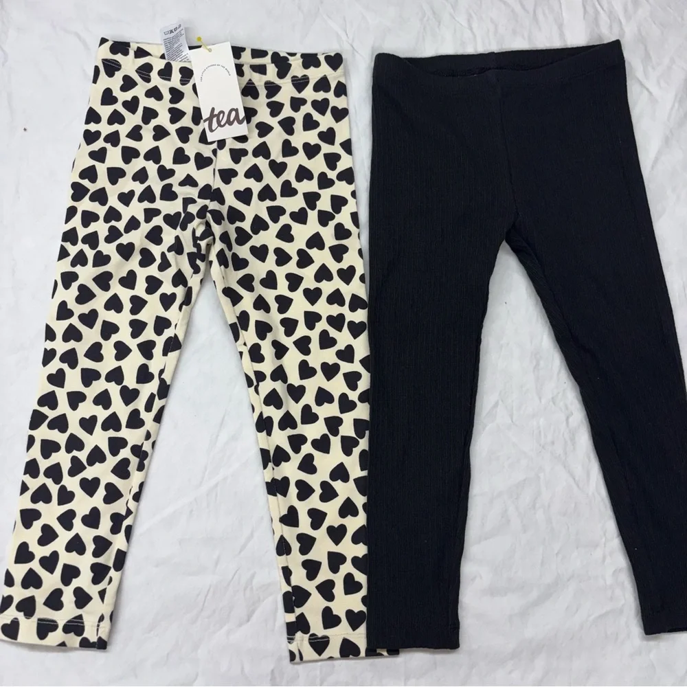 NEW Tea Collection Size 4 Heart‎ Black Kids Leggings Bundle